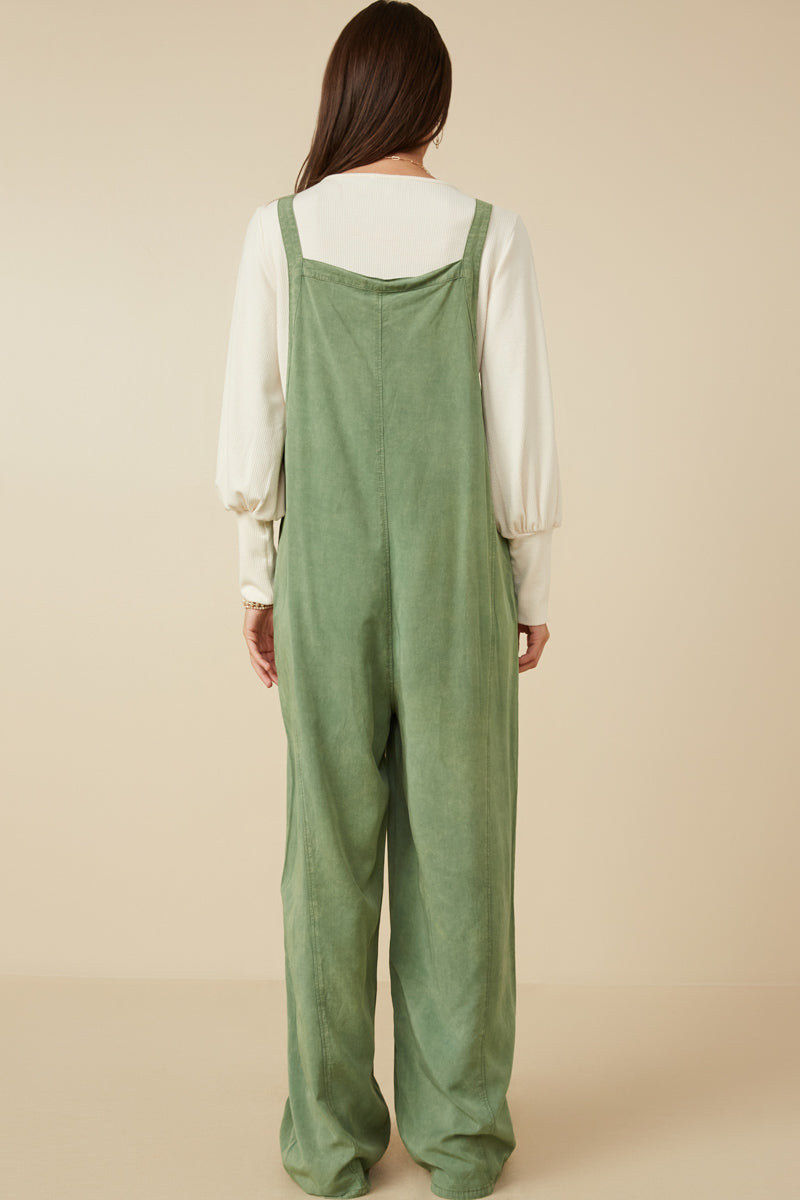 HY7714 Olive Womens Washed Straight Leg Overall Detail