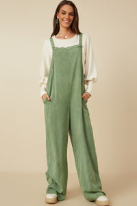 HY7714 Olive Womens Washed Straight Leg Overall Back