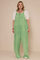 HY7714 Olive Womens Washed Straight Leg Overall Full Body 2