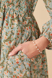 HY7718 Sage Womens Floral Print Smocked Panel V Neck Mini Dress Full Body