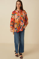 HY7735 Black Womens Retro Floral Satin Button Down Oversized Shirt Gif