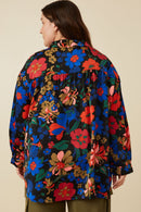 HY7735W Camel Plus Retro Floral Satin Button Down Oversized ShirtSide