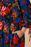 HY7738W Black Plus Retro Floral Tie Sleeve Button Detail Dress Detail