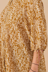 HY7750W Black Plus Botanical Print Tie Sleeve Oversized Button Down Shirt Detail