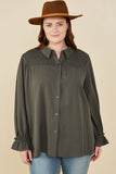 HY7754W Charcoal Plus Smocked Yoke Garment Washed Tencel Tunic Pose