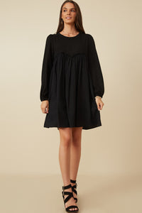 HY7758 Black Womens Mix Media Ruffled Sweet Heart Line Dress Gif