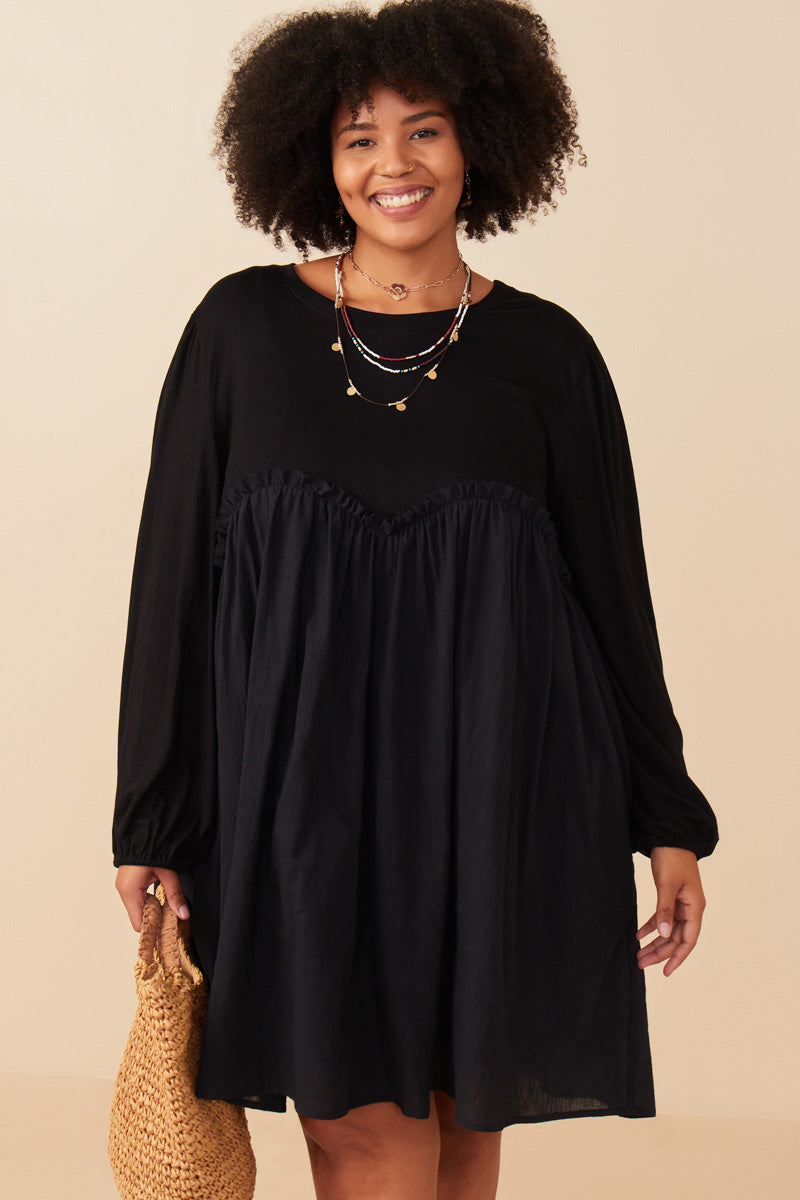 Womens Mix Media Sweet Heart Line Dress | Boho Inspired Inclusive Outfits Black / 2XL Black *Women's Dresses Casual Dresses Hayden Los Angeles Womens Mix Media Sweet Heart Line Dress | Boho Inspired Inclusive Outfits Black / 2XL Black *Women's Dresses Casual Dresses Hayden Los Angeles