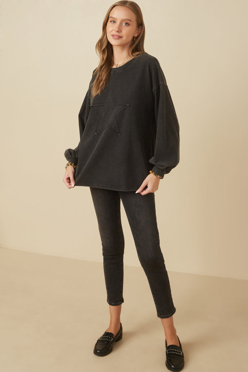 HY7776W Camel Plus Tonal Star Patch Washed Sweatshirt Front