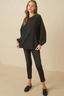 HY7776W Camel Plus Tonal Star Patch Washed Sweatshirt Front