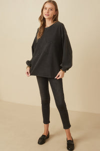 HY7776W Camel Plus Tonal Star Patch Washed Sweatshirt Front