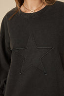 HY7776W Camel Plus Tonal Star Patch Washed Sweatshirt Back