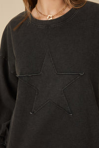 HY7776W Camel Plus Tonal Star Patch Washed Sweatshirt Back