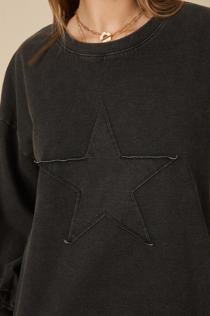 HY7776W Camel Plus Tonal Star Patch Washed Sweatshirt Back