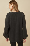 HY7776 Red Womens Tonal Star Patch Washed Sweatshirt Front