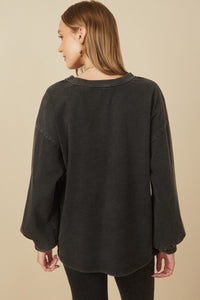 HY7776 Red Womens Tonal Star Patch Washed Sweatshirt Front