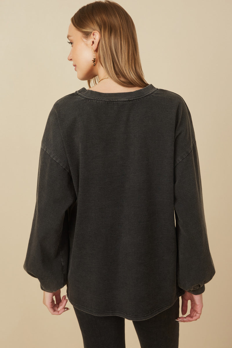 HY7776 Red Womens Tonal Star Patch Washed Sweatshirt Front