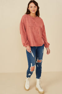 HY7776 Black Womens Tonal Star Patch Washed Sweatshirt Front