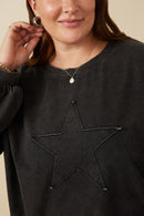 HY7776 Red Womens Tonal Star Patch Washed Sweatshirt Gif