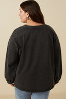 HY7776 Red Womens Tonal Star Patch Washed Sweatshirt Full Body