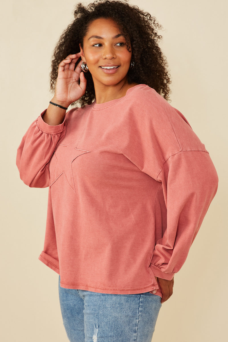 HY7776W Black Plus Tonal Star Patch Washed Sweatshirt Gif