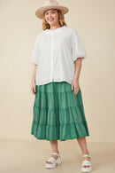 HY7898 Off White Womens Embroidery Textured Puff Sleeve Blouse Back