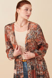 HY7903 Brown Womens Paisley Patch Print Long Sleeve Duster Gif