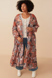 HY7903 Brown Womens Paisley Patch Print Long Sleeve Duster Full Body