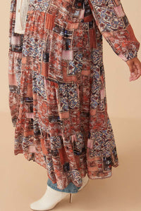 HY7903W Brown Plus Paisley Patch Print Long Sleeve Full Body