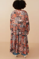 HY7903W Brown Plus Paisley Patch Print Long Sleeve Detail