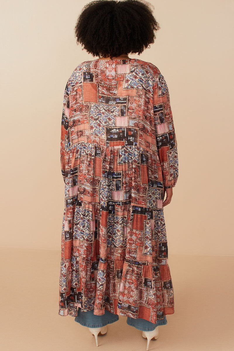 HY7903W Brown Plus Paisley Patch Print Long Sleeve Detail