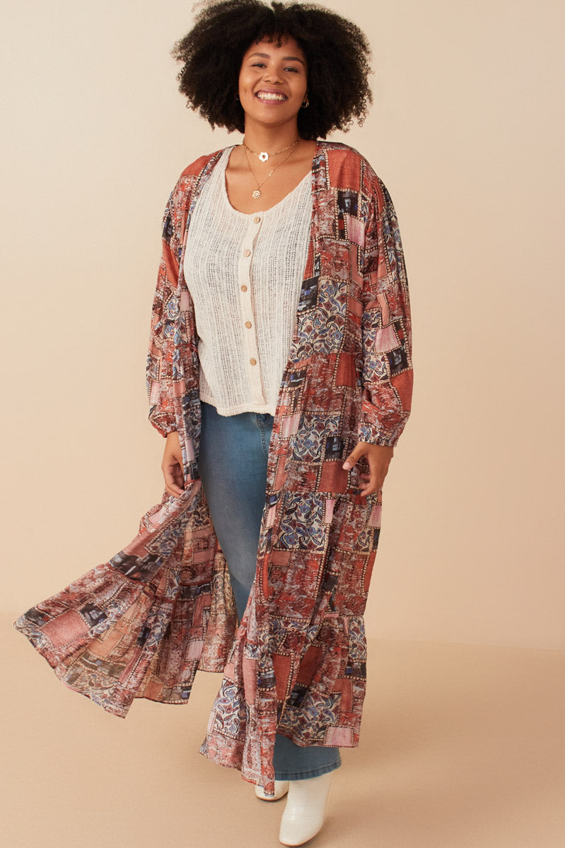 HY7903W Brown Plus Paisley Patch Print Long Sleeve Back