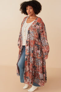 HY7903W Brown Plus Paisley Patch Print Long Sleeve Full Body 2