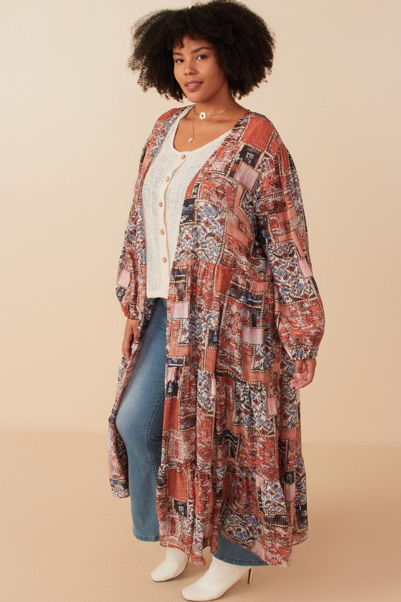 HY7903W Brown Plus Paisley Patch Print Long Sleeve Full Body 2