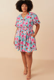 HY7933W Mint Plus Floral Print Smocked Waist Button Dress Side