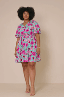 HY7933W Mint Plus Floral Print Smocked Waist Button Dress Full Body