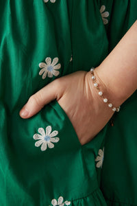 HY7938W Green Plus Floral Embroidered Puff Sleeve Dress Detail