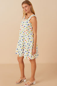 HY7947W Off White Plus Ditsy Heart Tiered Elastic Shoulder Tank Dress Detail