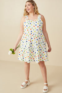 HY7947W Off White Plus Ditsy Heart Tiered Elastic Shoulder Tank Dress Back