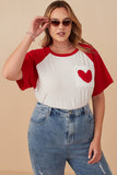 Womens Heart Patch Pocket Raglan French Terry Knit T Shirt
