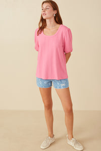 HY7969 Pink Womens Cable Knit Textured Scoop Neck Knit Top Gif