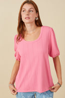 HY7969 Pink Womens Cable Knit Textured Scoop Neck Knit Top Back