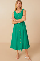 HY7982 Green Womens Button Down Textured Square Neck Tank Dress Gif