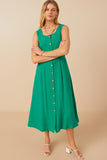 HY7982 Green Womens Button Down Textured Square Neck Tank Dress Gif