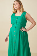 HY7982 Green Womens Button Down Textured Square Neck Tank Dress Side