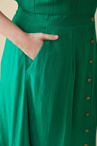 HY7982W Green Plus Button Down Textured Square Neck Tank Dress Gif