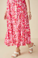 HY7988W Pink Plus Tropical Floral Smocked Ruffled Tank Dress Detail