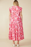 HY7988W Pink Plus Tropical Floral Smocked Ruffled Tank Dress Detail 2