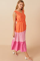 HY7992 Pink Womens Vivid Tiered Color Block Tank Dress Full Body