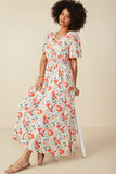 Bold Floral Smocked Waist V Neck Dress