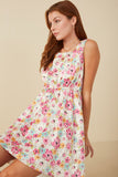 HY8018W Off White Plus Floral Print Fit And Flare Satin Dress Front